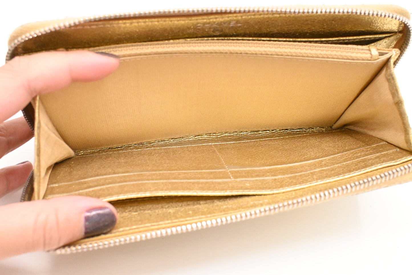 Chanel Camelia Long Wallet in Gold Suede