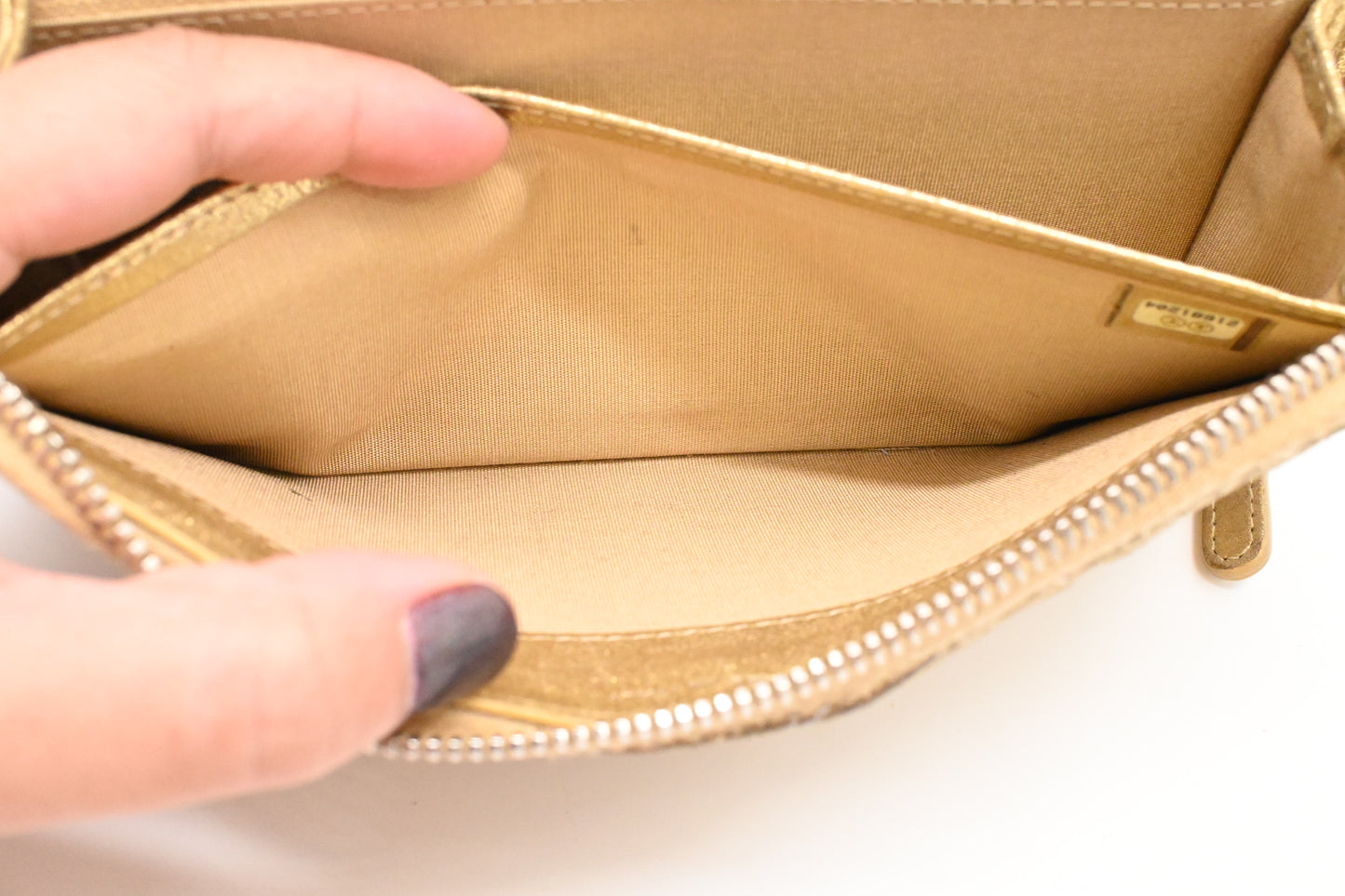 Chanel Camelia Long Wallet in Gold Suede