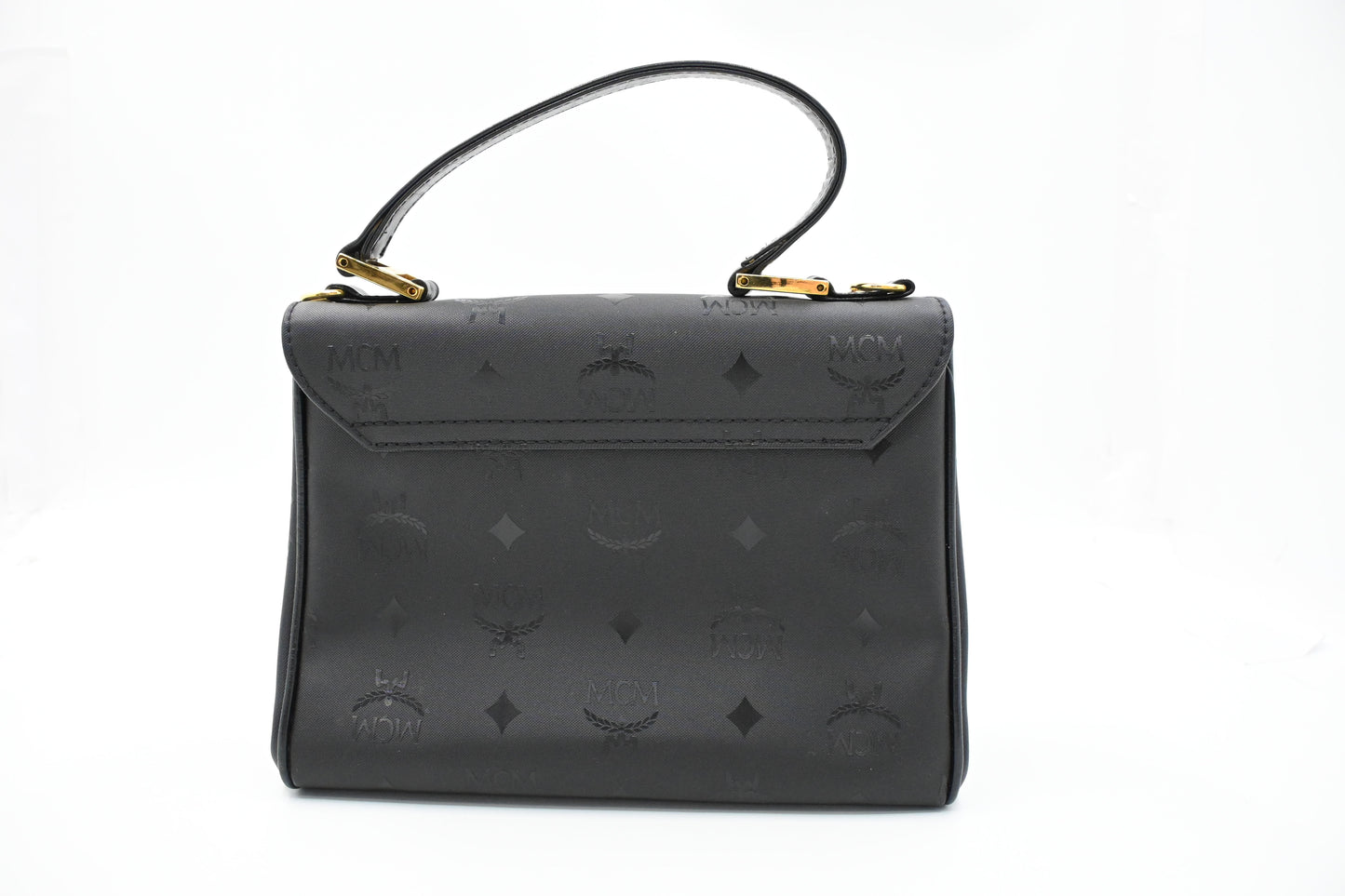 MCM Top Handle Bag in Black Coated Canvas