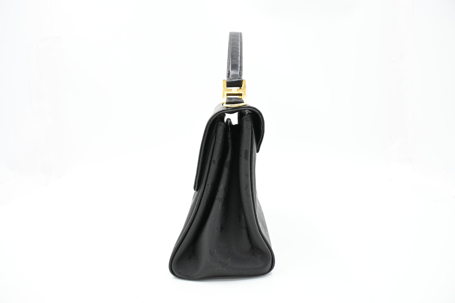 MCM Top Handle Bag in Black Coated Canvas