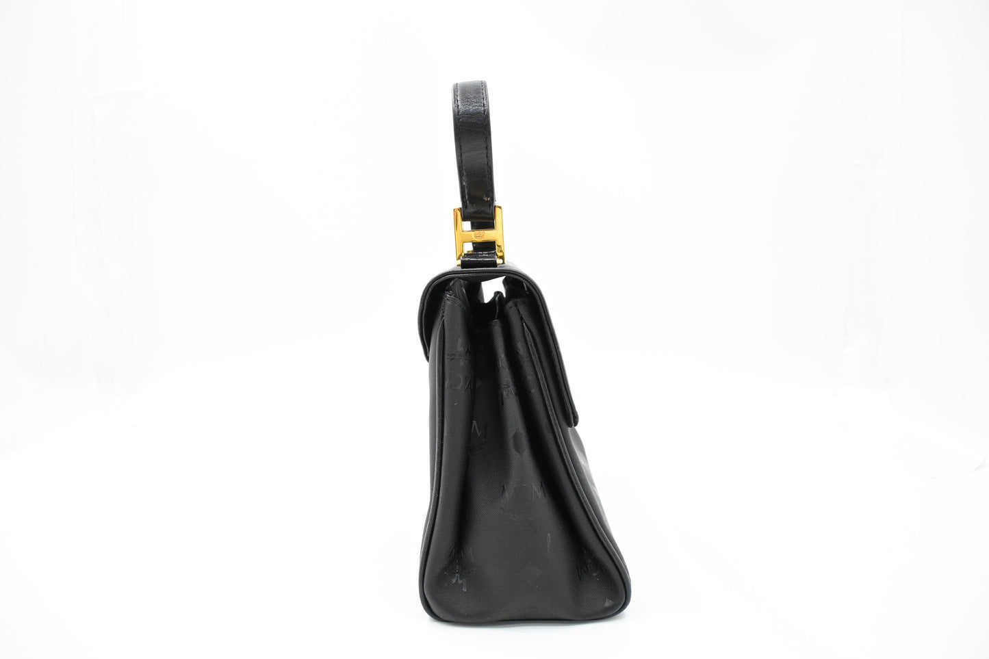MCM Top Handle Bag in Black Coated Canvas