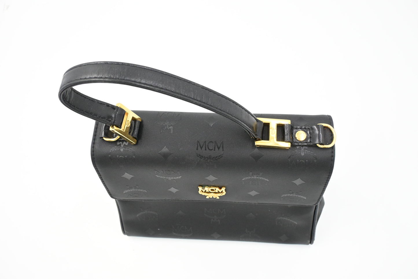 MCM Top Handle Bag in Black Coated Canvas