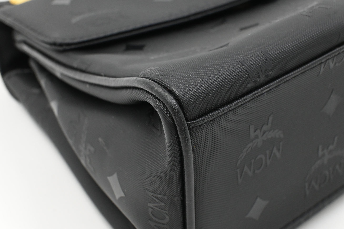 MCM Top Handle Bag in Black Coated Canvas