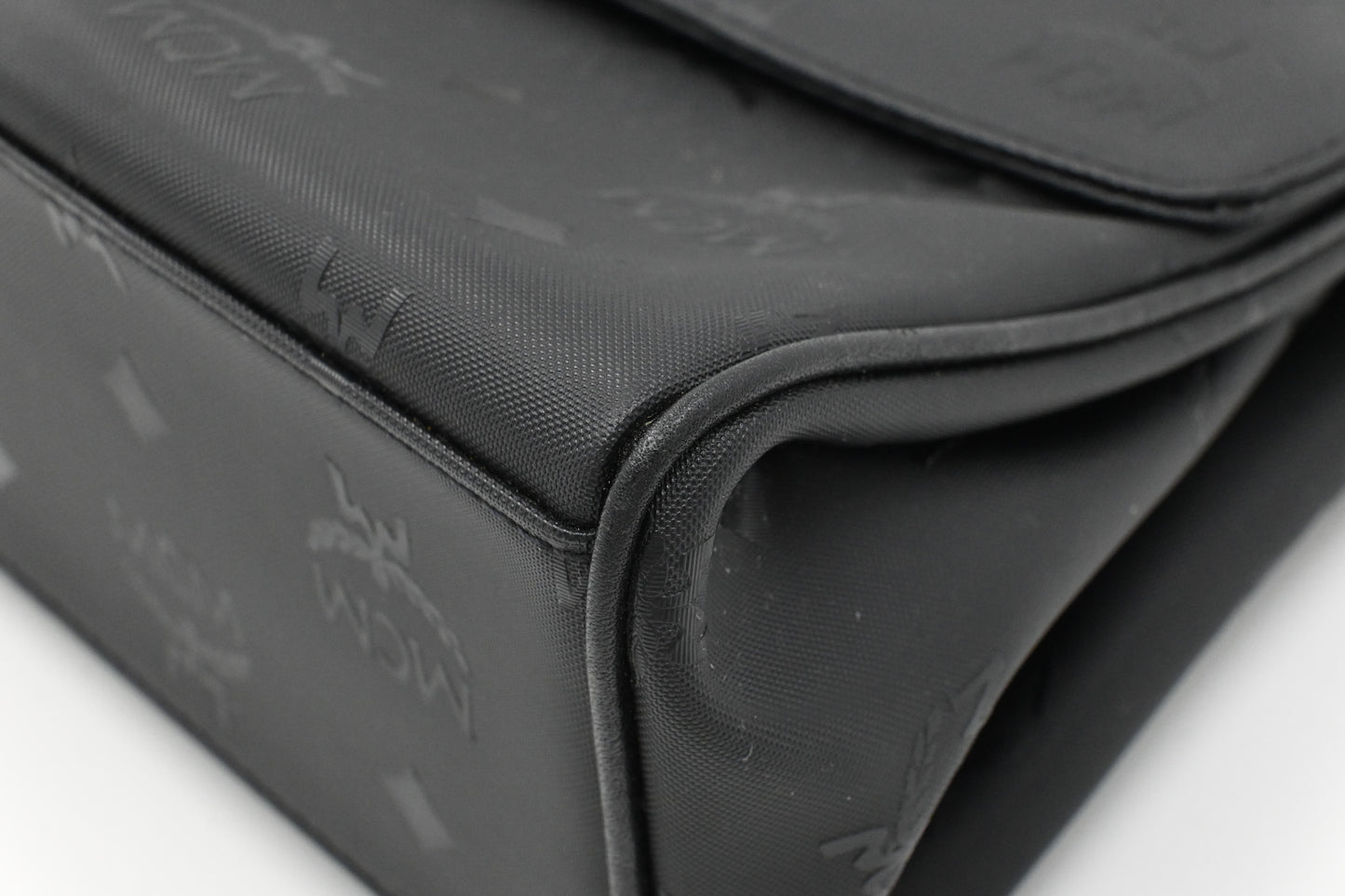 MCM Top Handle Bag in Black Coated Canvas