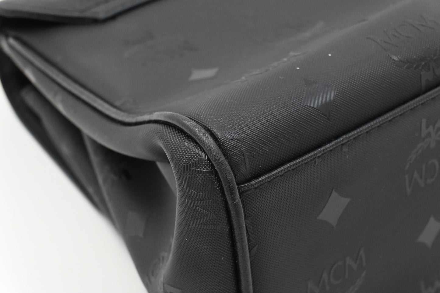 MCM Top Handle Bag in Black Coated Canvas