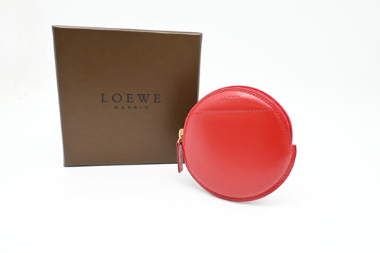 Loewe Round Coin Case in Red Leather