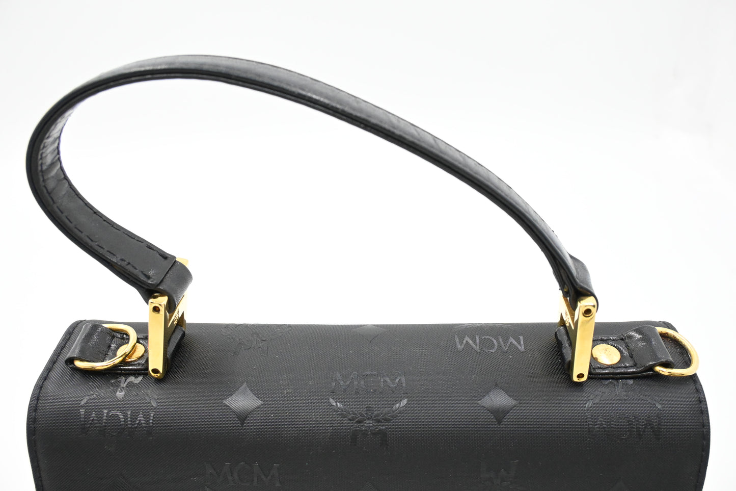 MCM Top Handle Bag in Black Coated Canvas