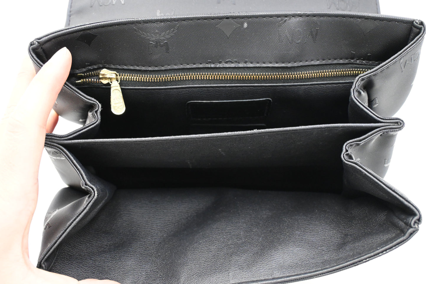 MCM Top Handle Bag in Black Coated Canvas