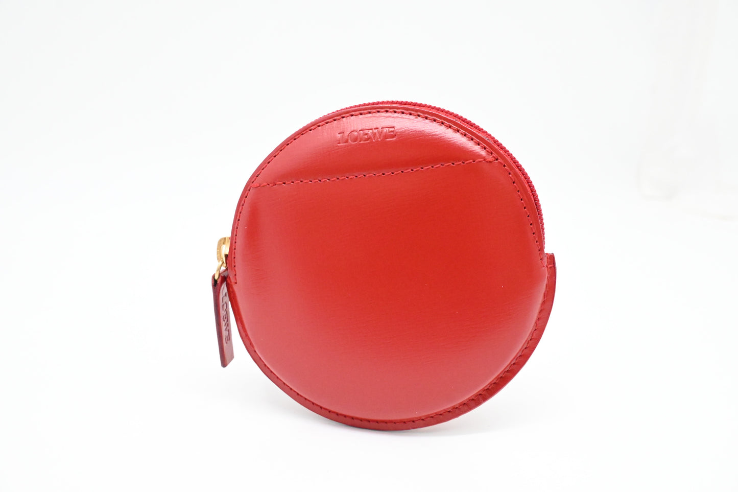 Loewe Round Coin Case in Red Leather
