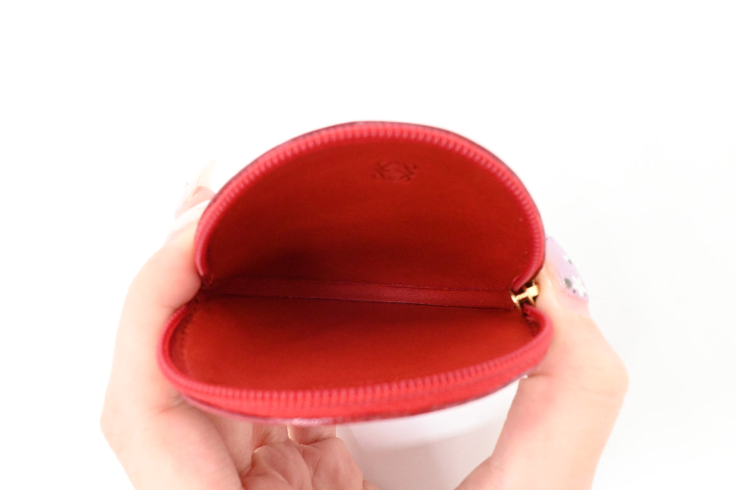 Loewe Round Coin Case in Red Leather