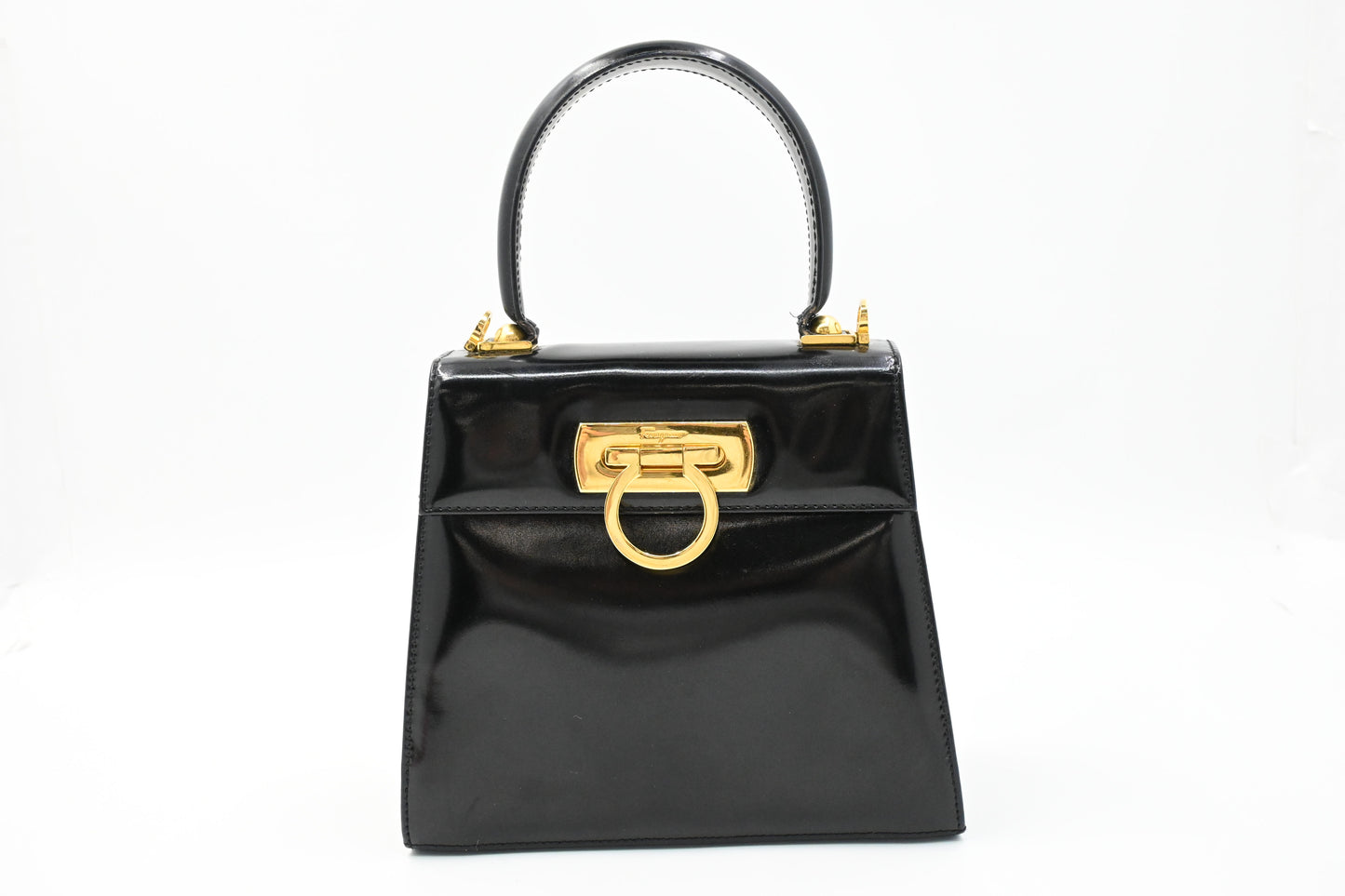 Ferragamo Top Handle Bag in Black Patent Leather