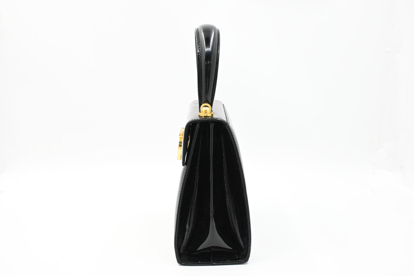 Ferragamo Top Handle Bag in Black Patent Leather