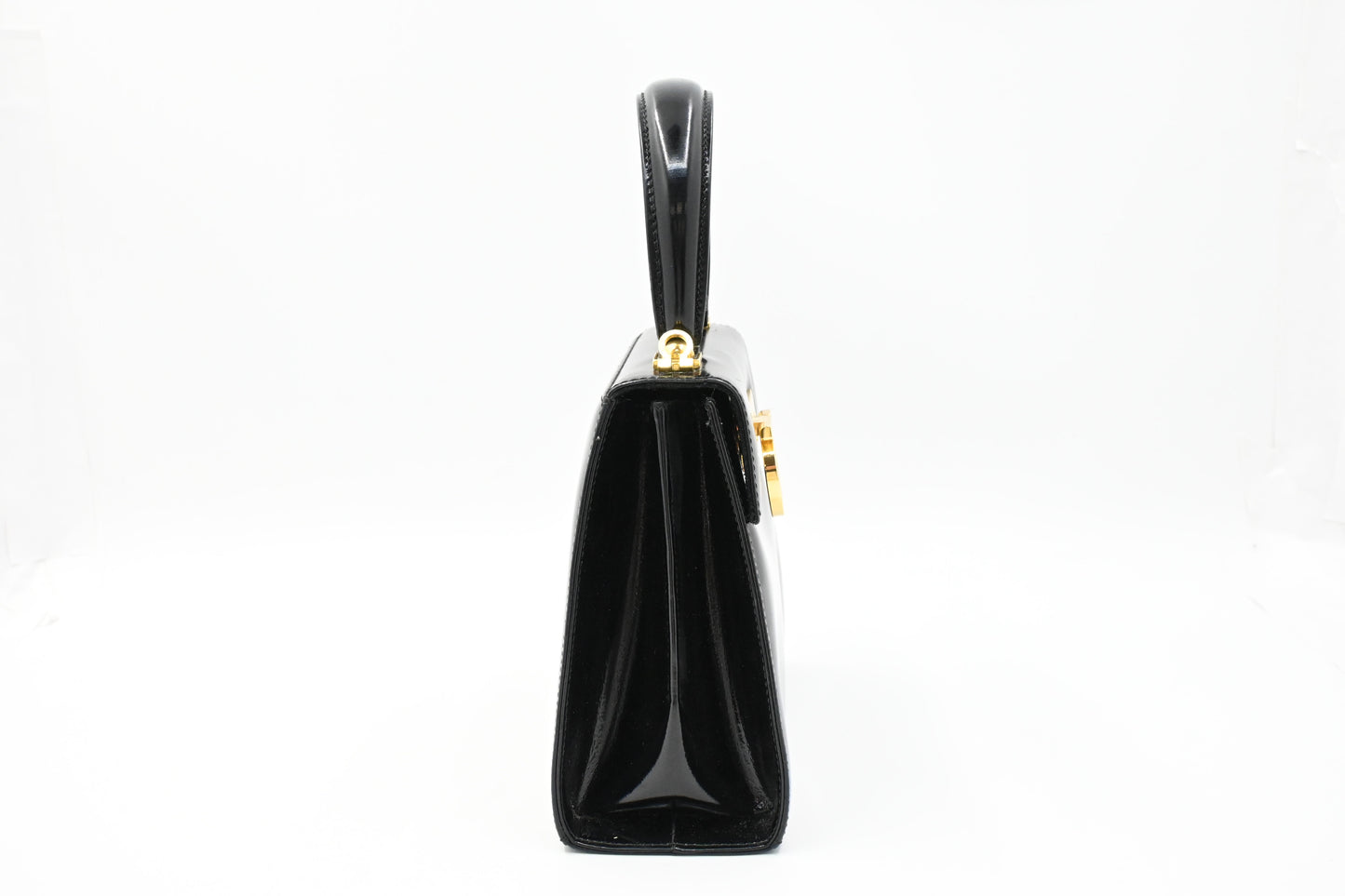Ferragamo Top Handle Bag in Black Patent Leather