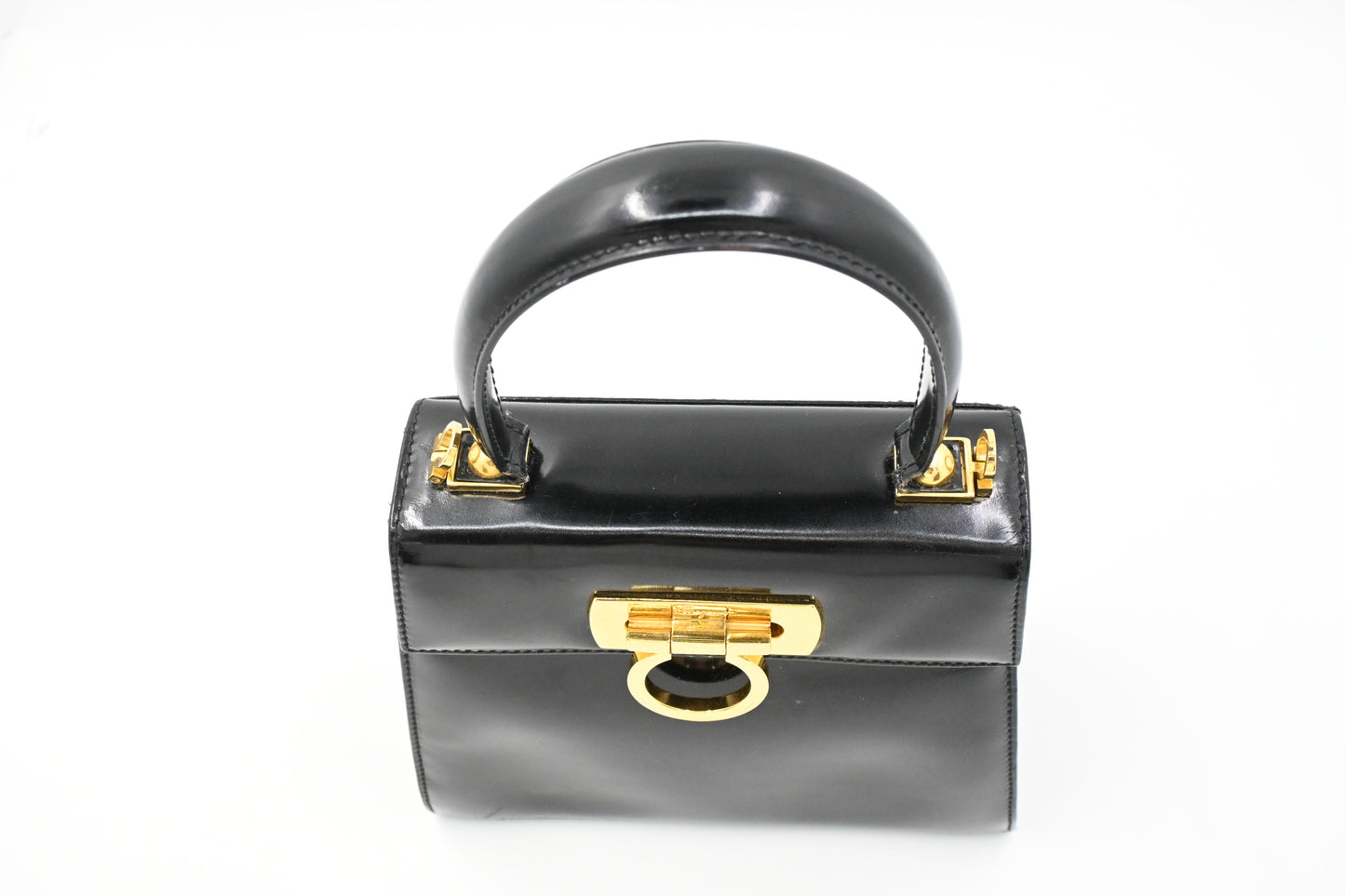 Ferragamo Top Handle Bag in Black Patent Leather