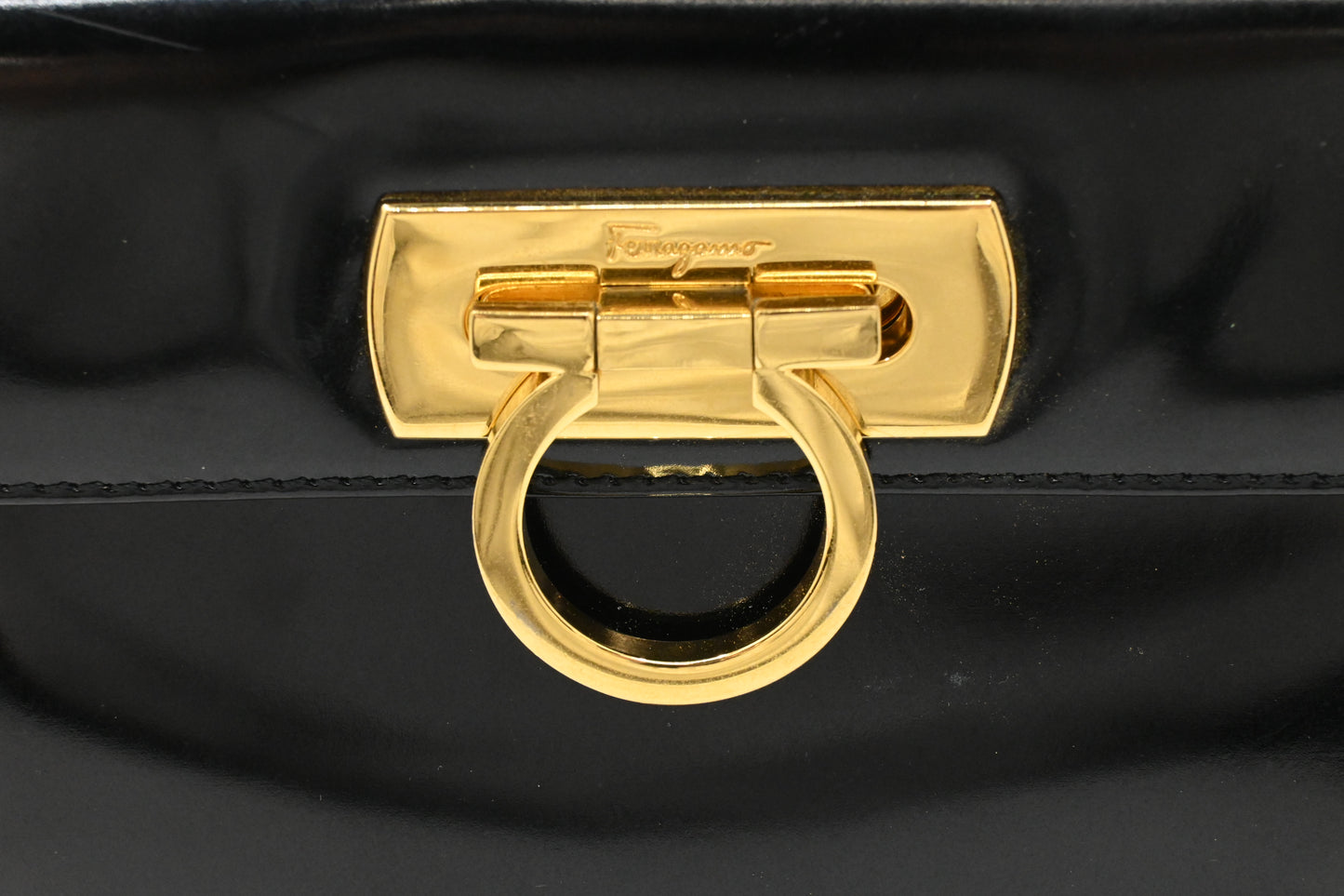 Ferragamo Top Handle Bag in Black Patent Leather