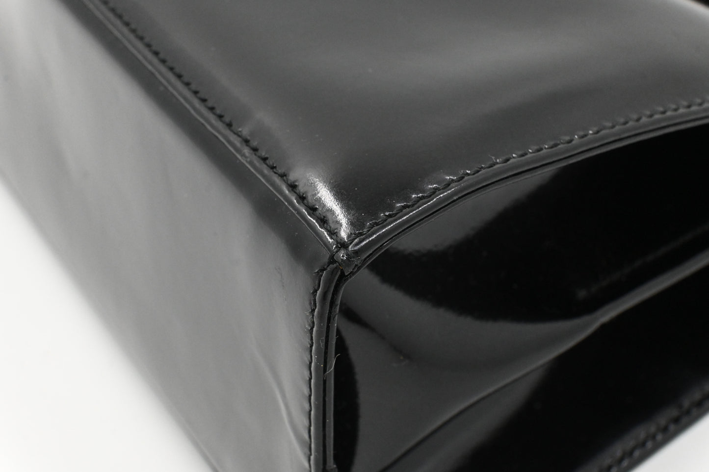 Ferragamo Top Handle Bag in Black Patent Leather