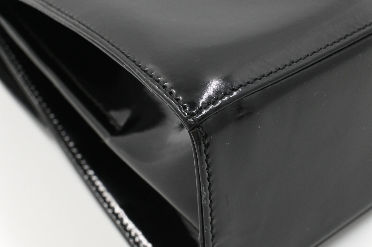 Ferragamo Top Handle Bag in Black Patent Leather