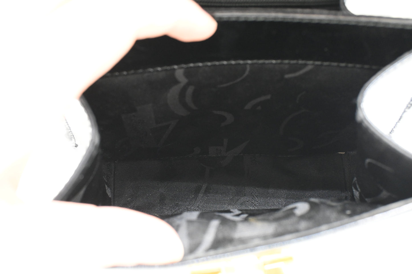 Ferragamo Top Handle Bag in Black Patent Leather