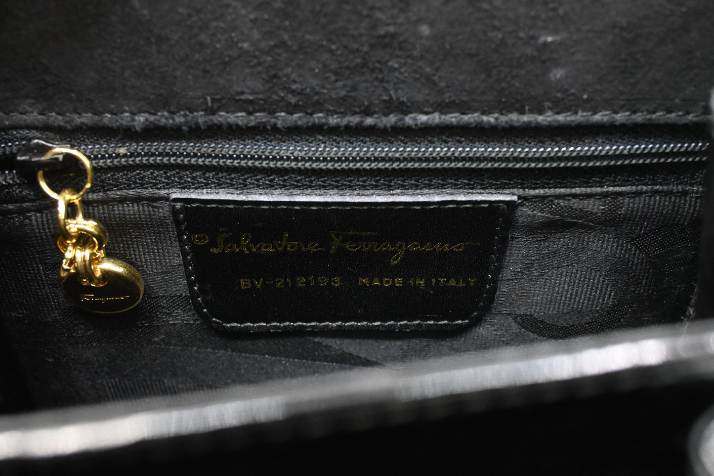 Ferragamo Top Handle Bag in Black Patent Leather