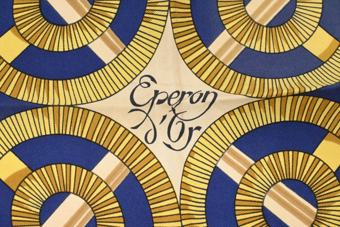 Hermes 'Eperon D'or' Carre 90 in Blue and Cream Silk