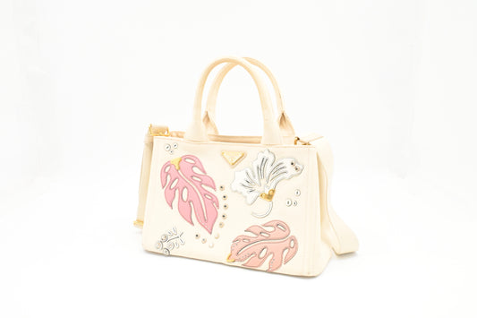 Prada Small Hawaiian Canapa in White Canvas