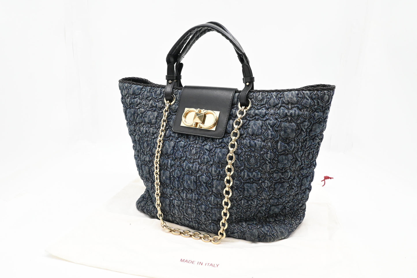 Ferragamo Chain Tote Bag in Quilted Denim