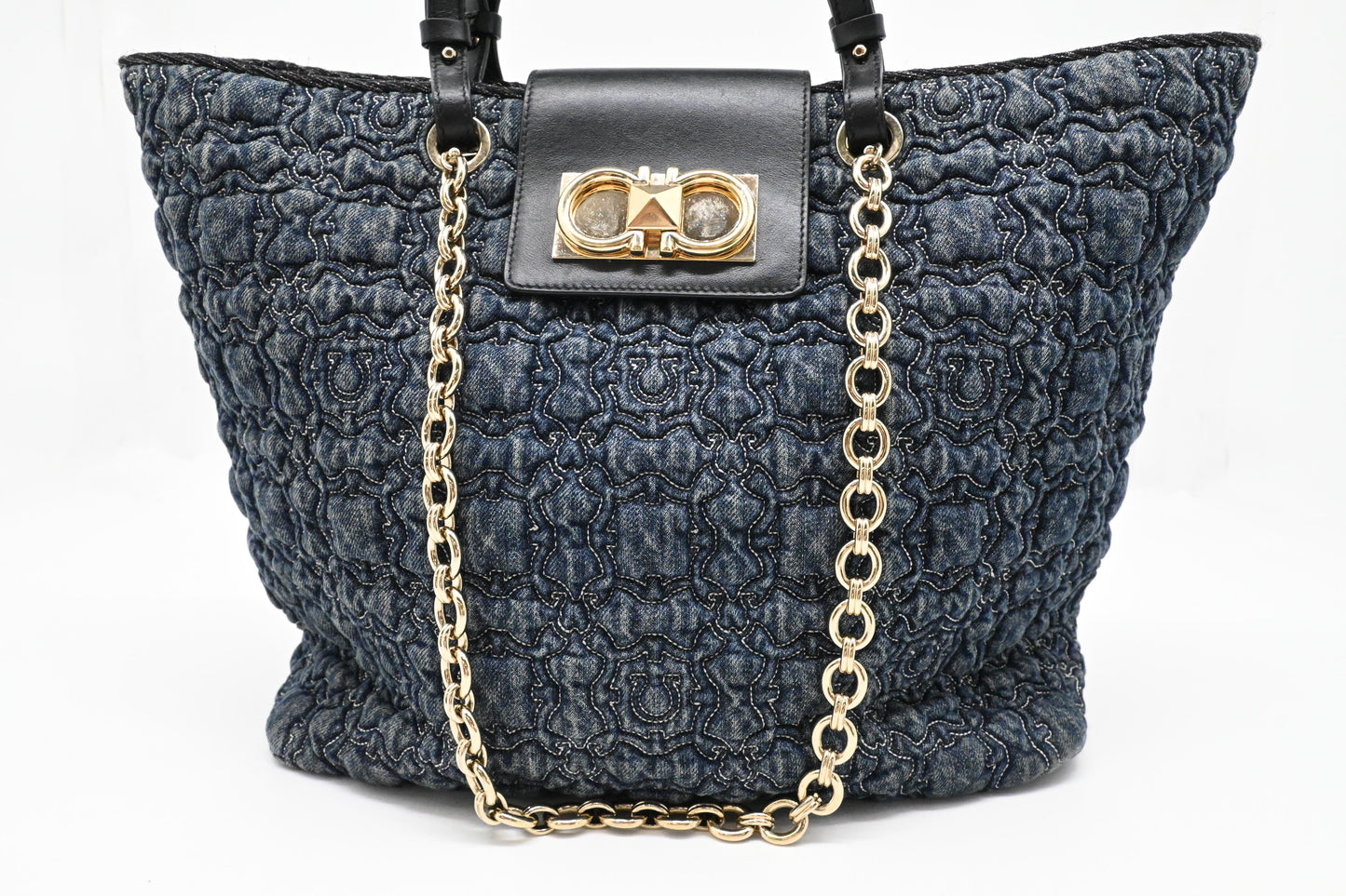 Ferragamo Chain Tote Bag in Quilted Denim