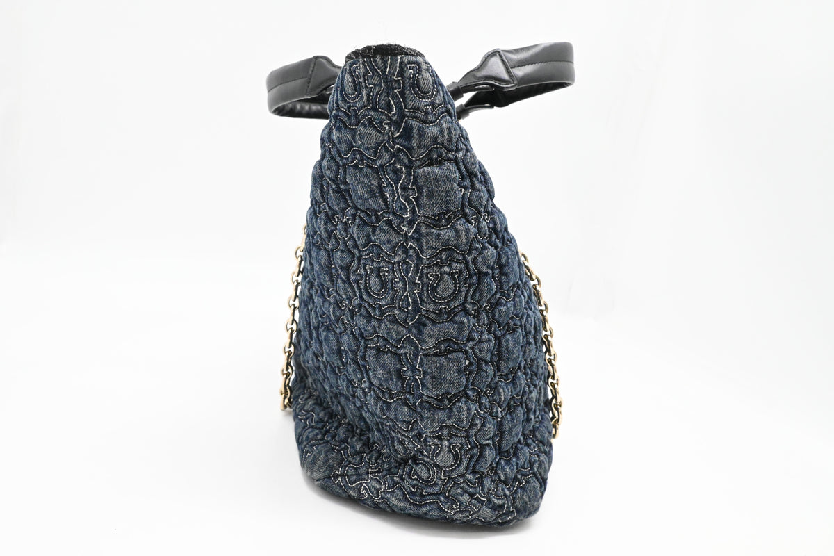 Ferragamo Chain Tote Bag in Quilted Denim