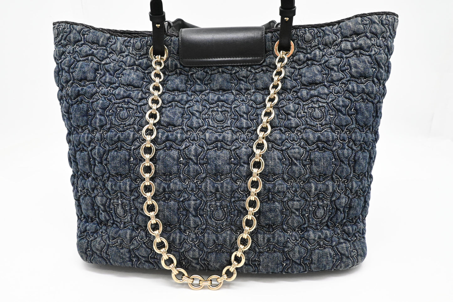 Ferragamo Chain Tote Bag in Quilted Denim