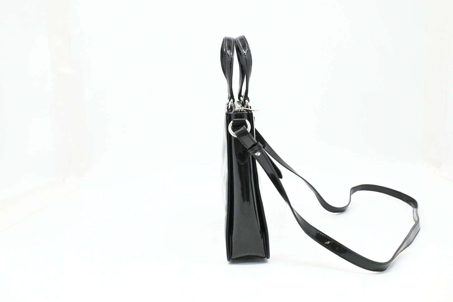 Ferragamo Vara Handbag in Black Patent Leather