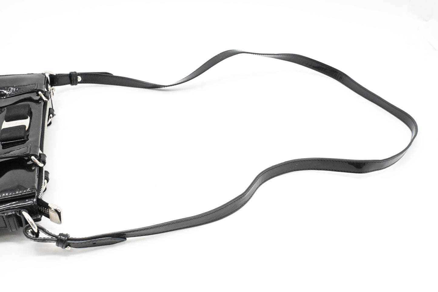 Ferragamo Vara Handbag in Black Patent Leather