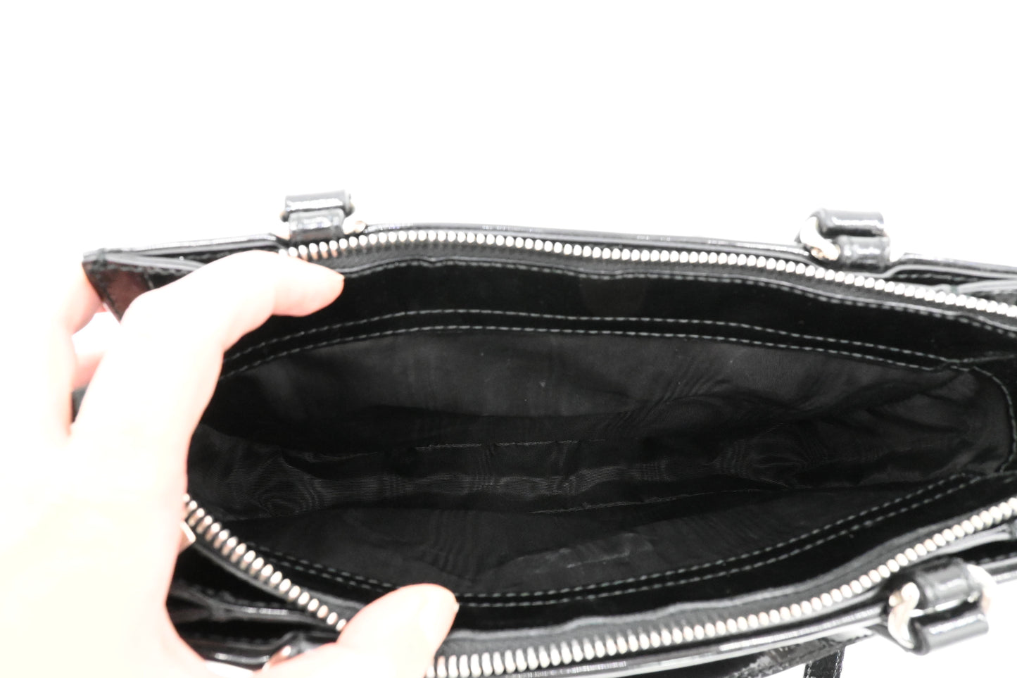 Ferragamo Vara Handbag in Black Patent Leather