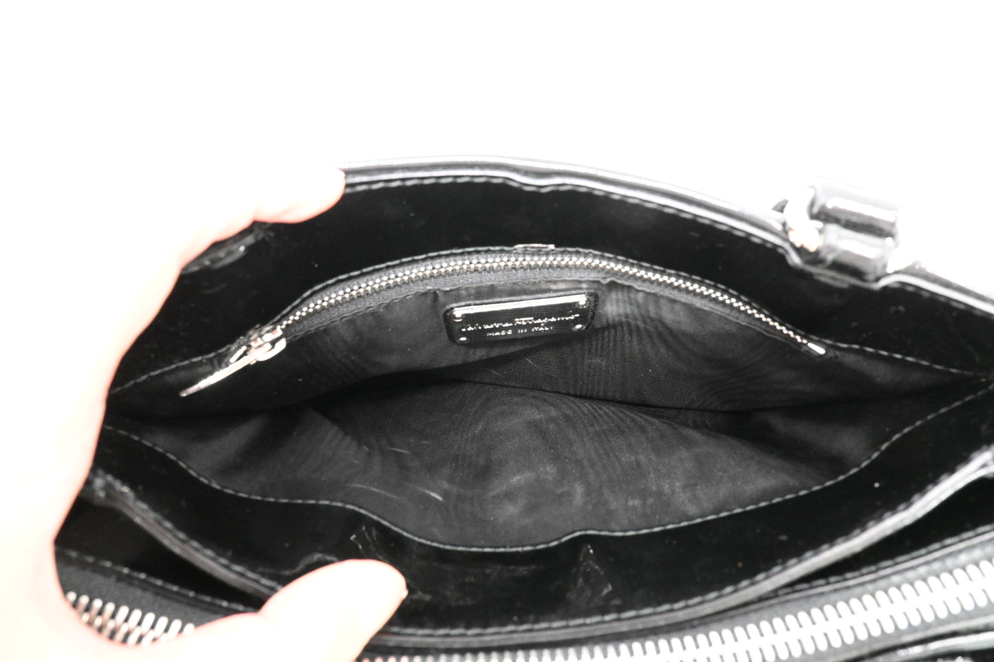 Ferragamo Vara Handbag in Black Patent Leather