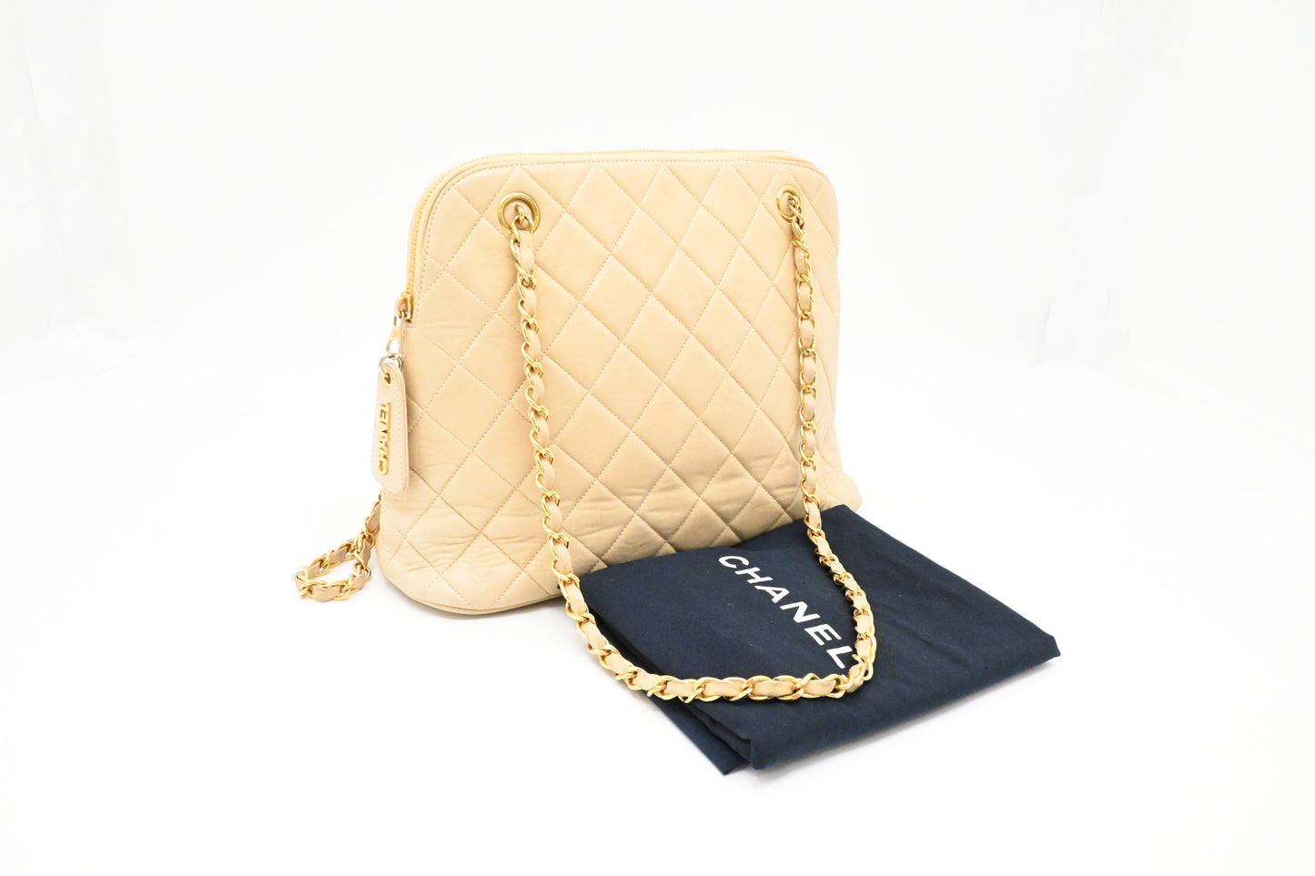 Chanel Chain Shoulder Bag in Light Beige Leather