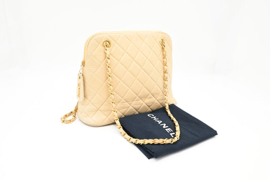 Chanel Chain Shoulder Bag in Light Beige Leather