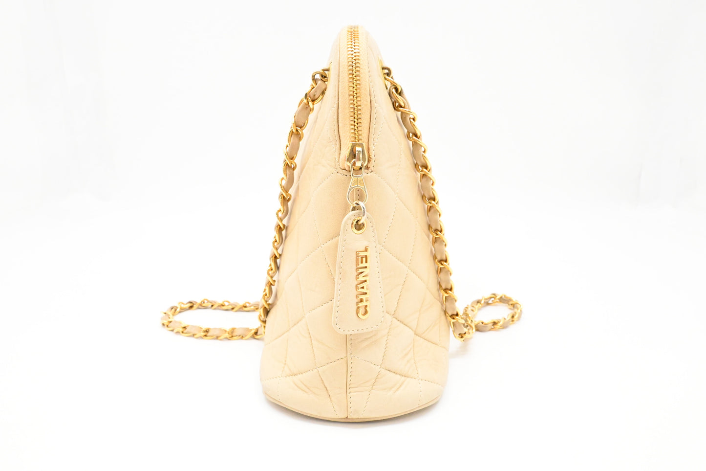 Chanel Chain Shoulder Bag in Light Beige Leather