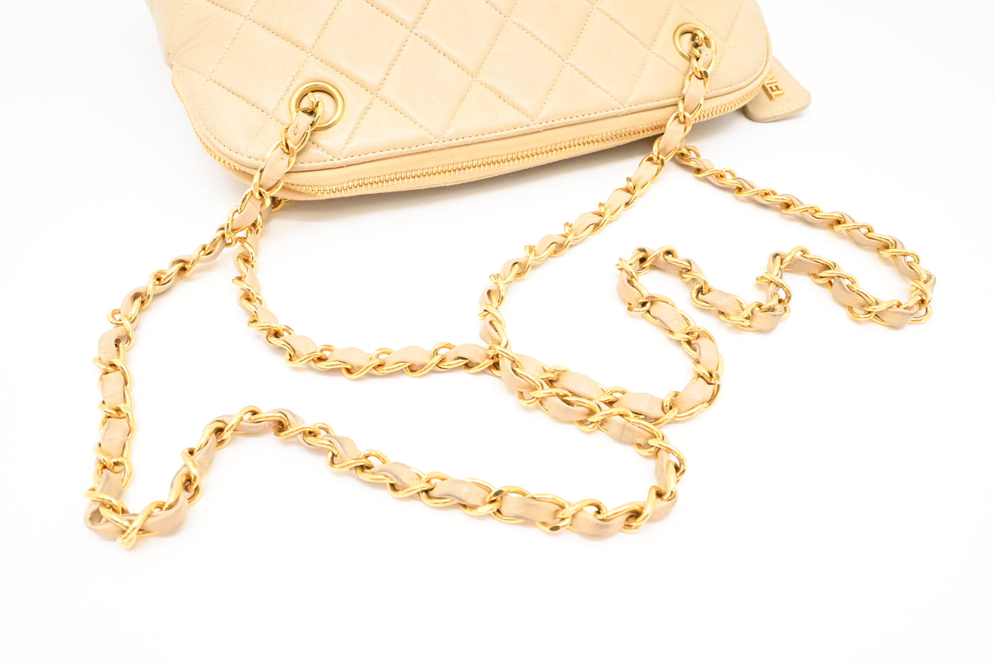Chanel Chain Shoulder Bag in Light Beige Leather