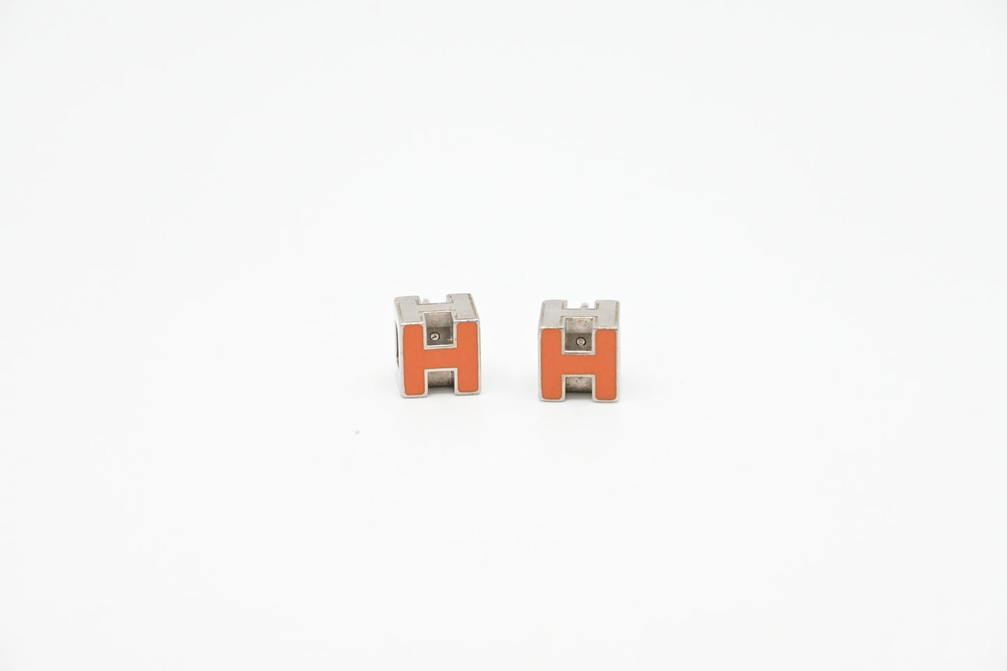 Hermes Small Orange H Cube Earrings