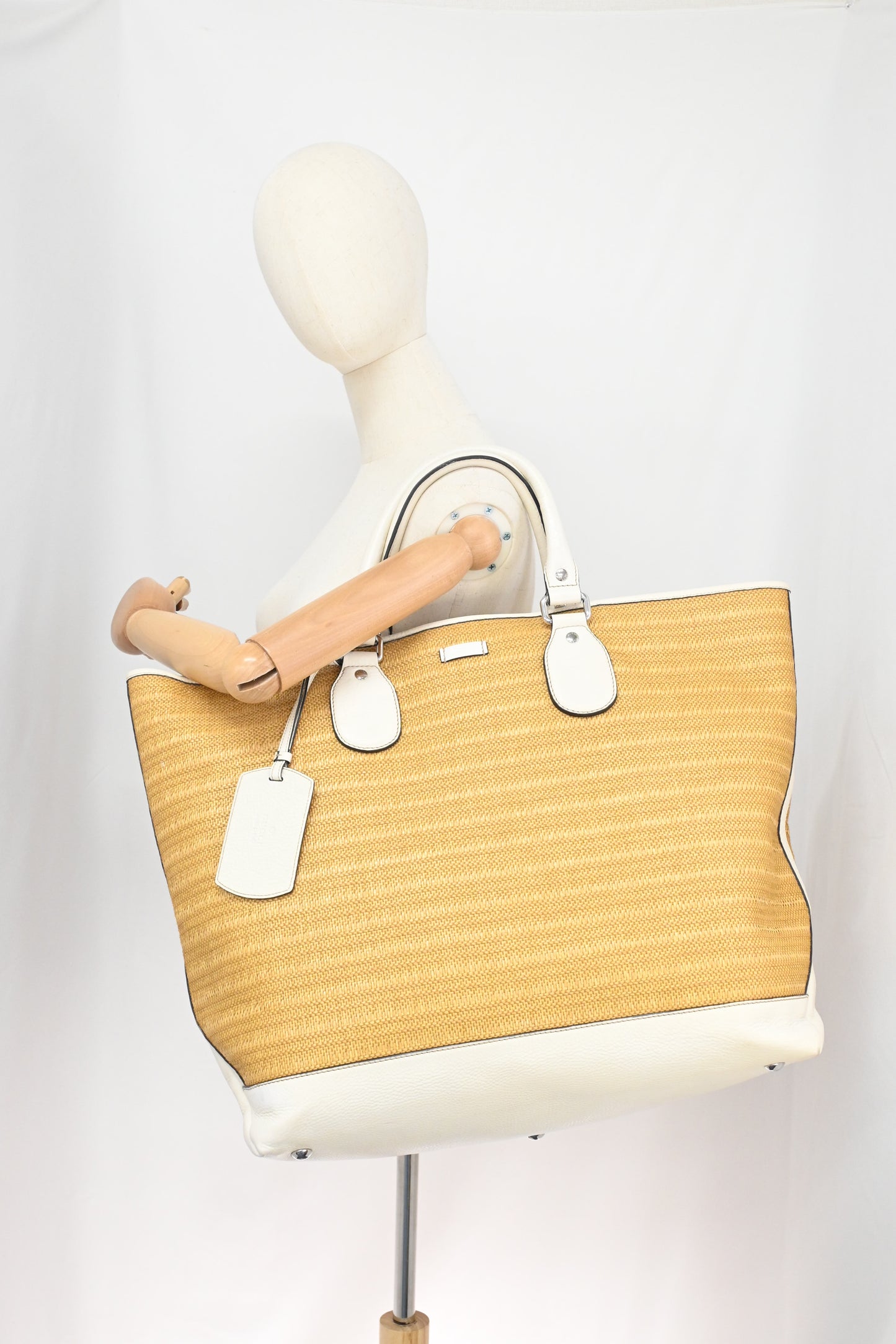 Gucci Large Tote in Raffia and White Leather