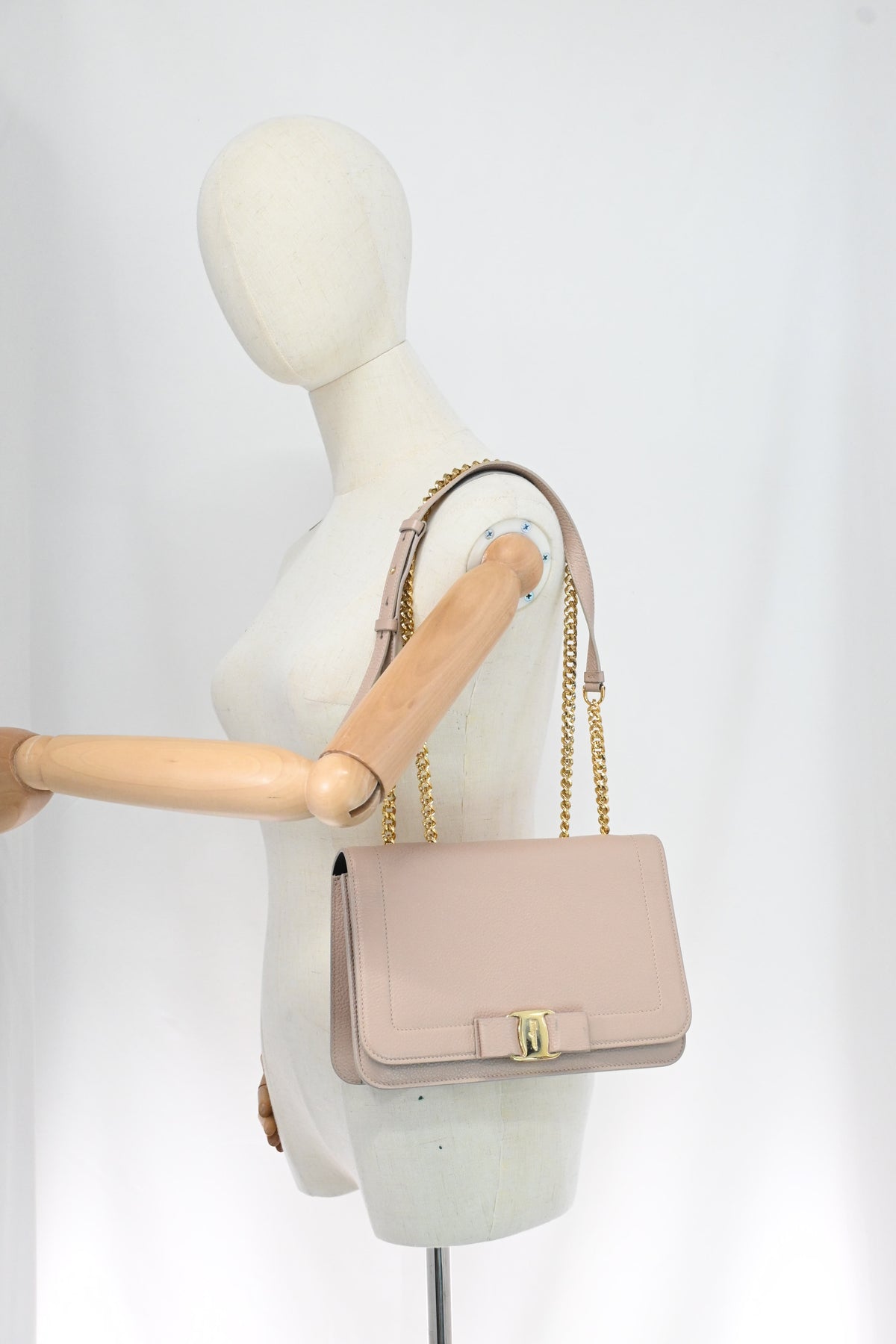 Ferragamo Chain Flap in Nude Pink Leather