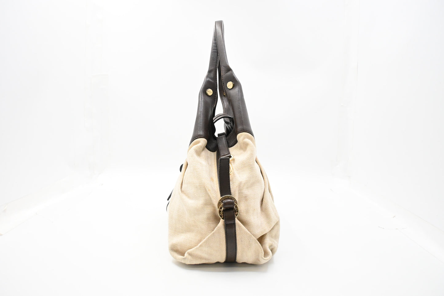 Bvlgari Chandra Hobo Bag in Cream Canvas and Brown Leather