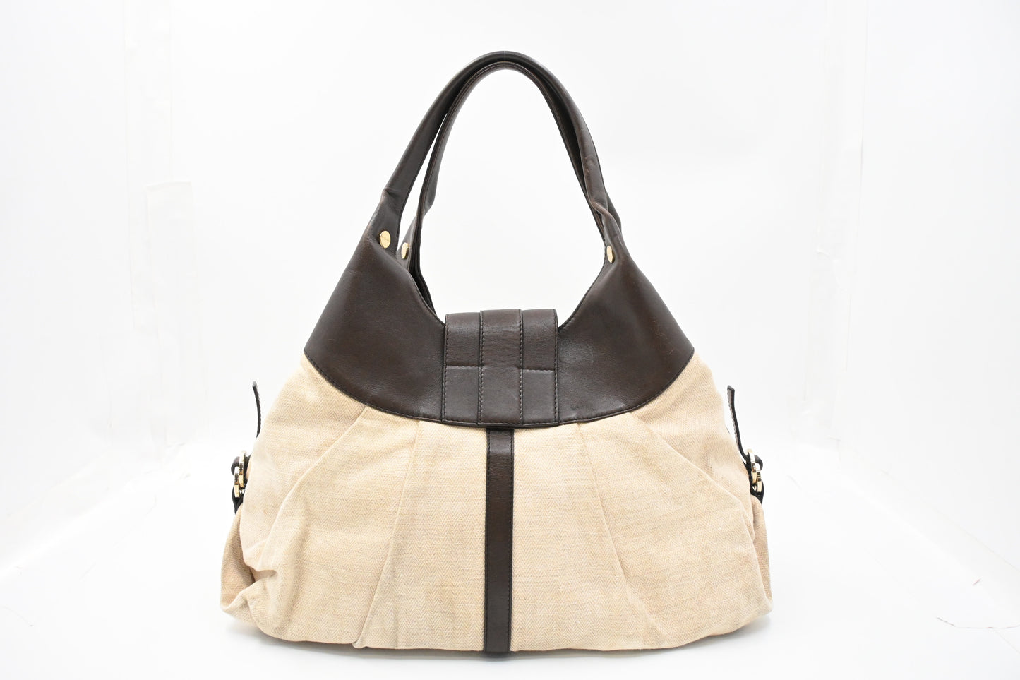 Bvlgari Chandra Hobo Bag in Cream Canvas and Brown Leather
