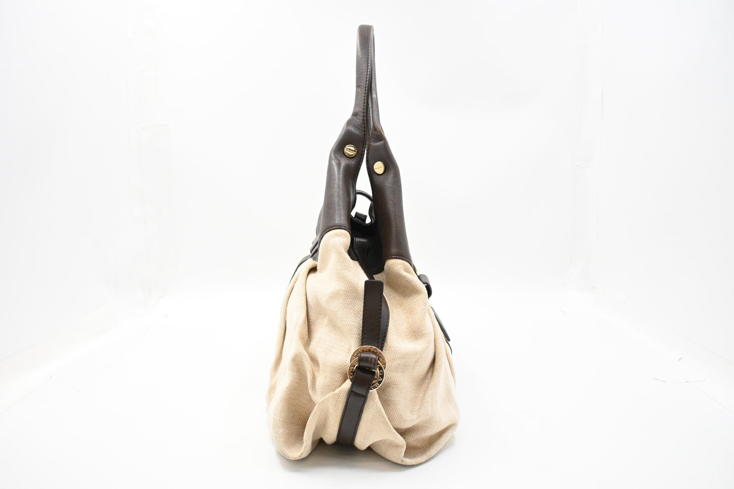 Bvlgari Chandra Hobo Bag in Cream Canvas and Brown Leather