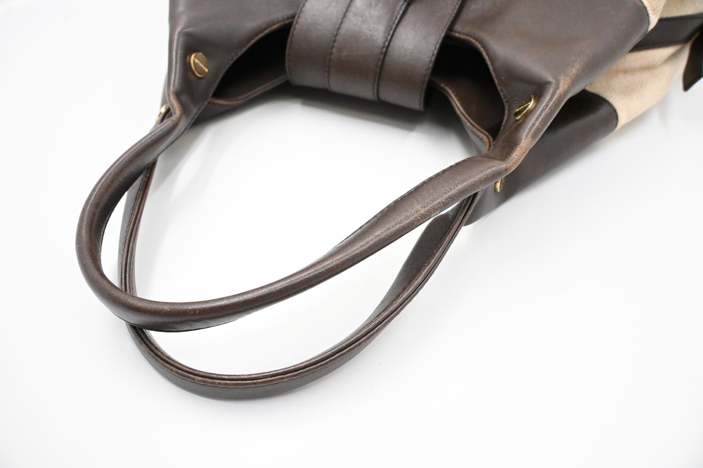 Bvlgari Chandra Hobo Bag in Cream Canvas and Brown Leather