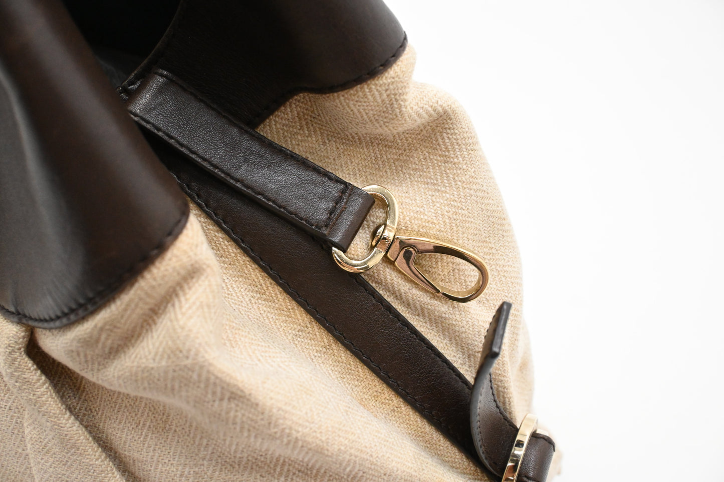 Bvlgari Chandra Hobo Bag in Cream Canvas and Brown Leather