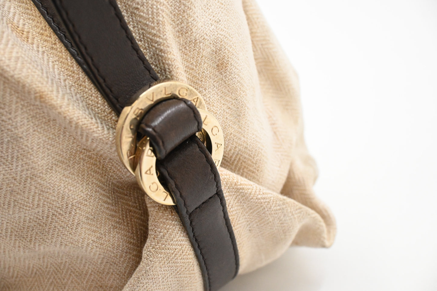 Bvlgari Chandra Hobo Bag in Cream Canvas and Brown Leather