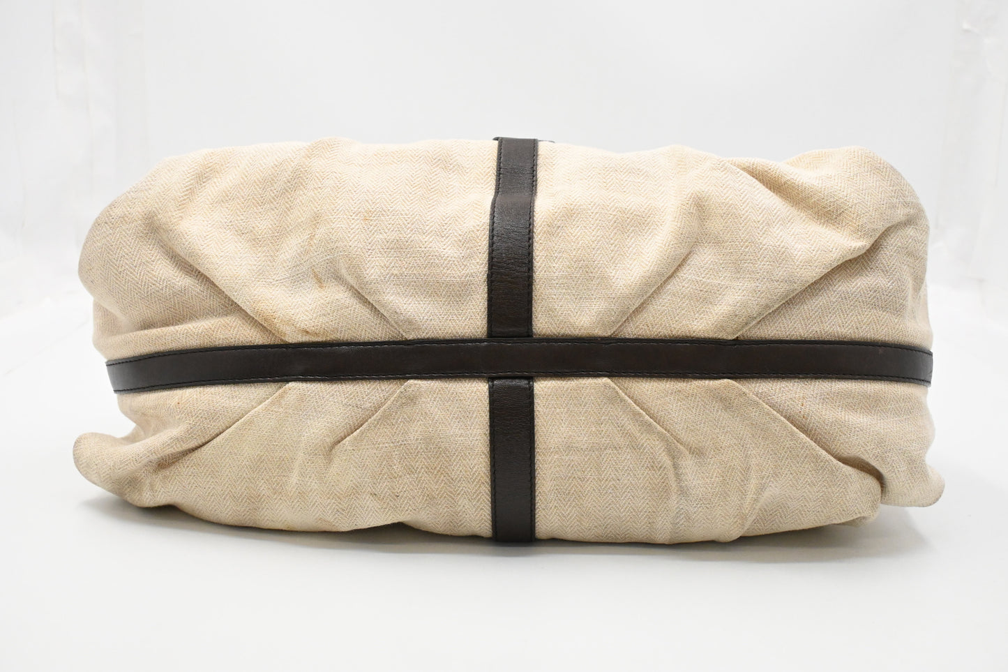 Bvlgari Chandra Hobo Bag in Cream Canvas and Brown Leather