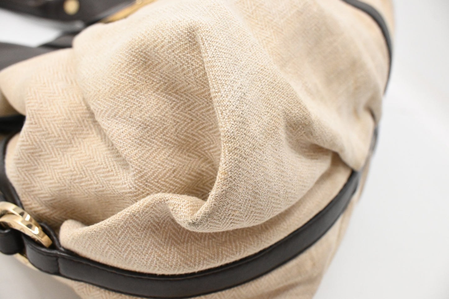 Bvlgari Chandra Hobo Bag in Cream Canvas and Brown Leather
