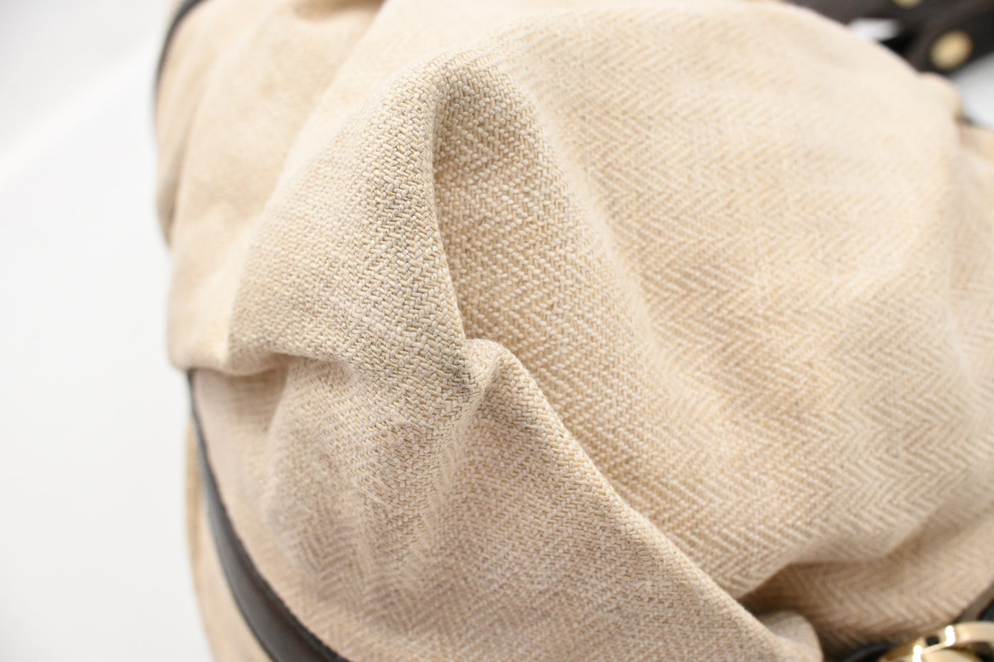 Bvlgari Chandra Hobo Bag in Cream Canvas and Brown Leather