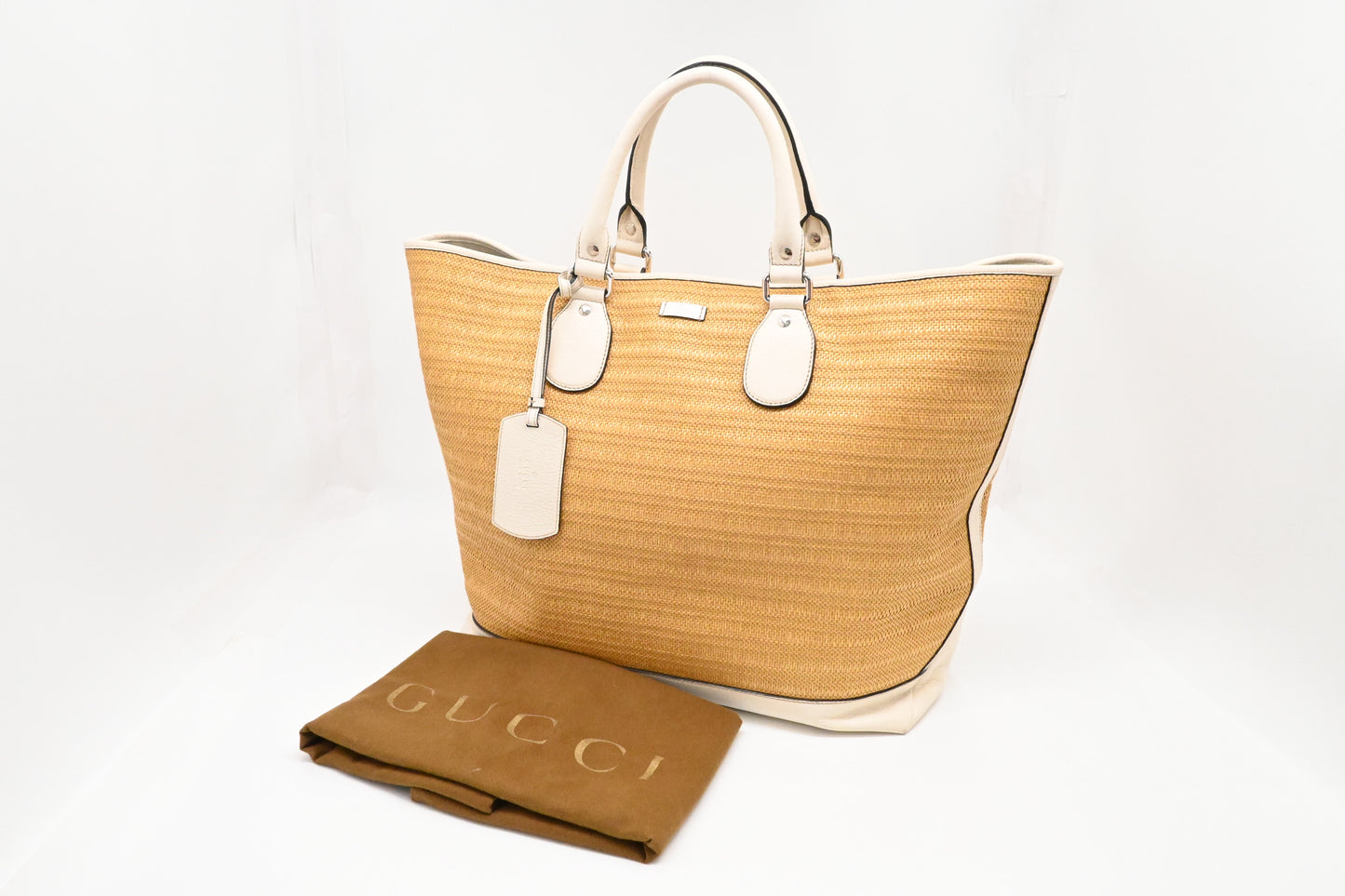 Gucci Large Tote in Raffia and White Leather